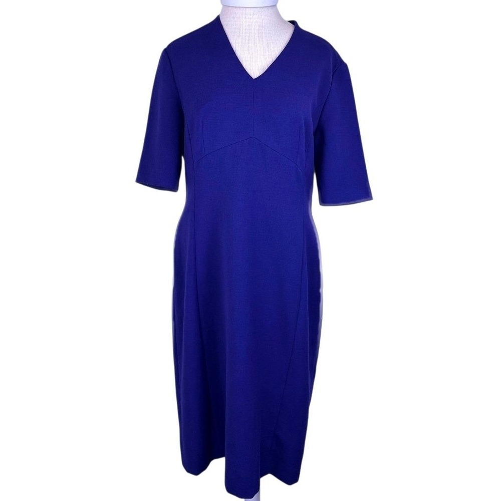 Tahari Arthur S. Levine Royal Blue V-Neck Sheath Dress Size 12 Elbow Sleeve